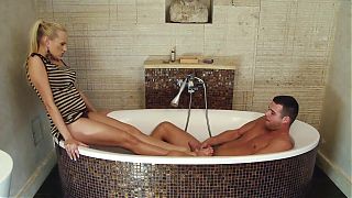 Bathroom foot fucking extreme for blonde and her lover